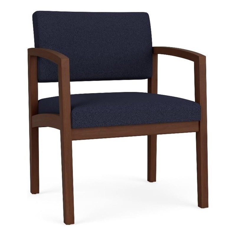 Pemberly Row Reception Waiting Oversize Guest Chair / Walnut Wood / Navy Blue