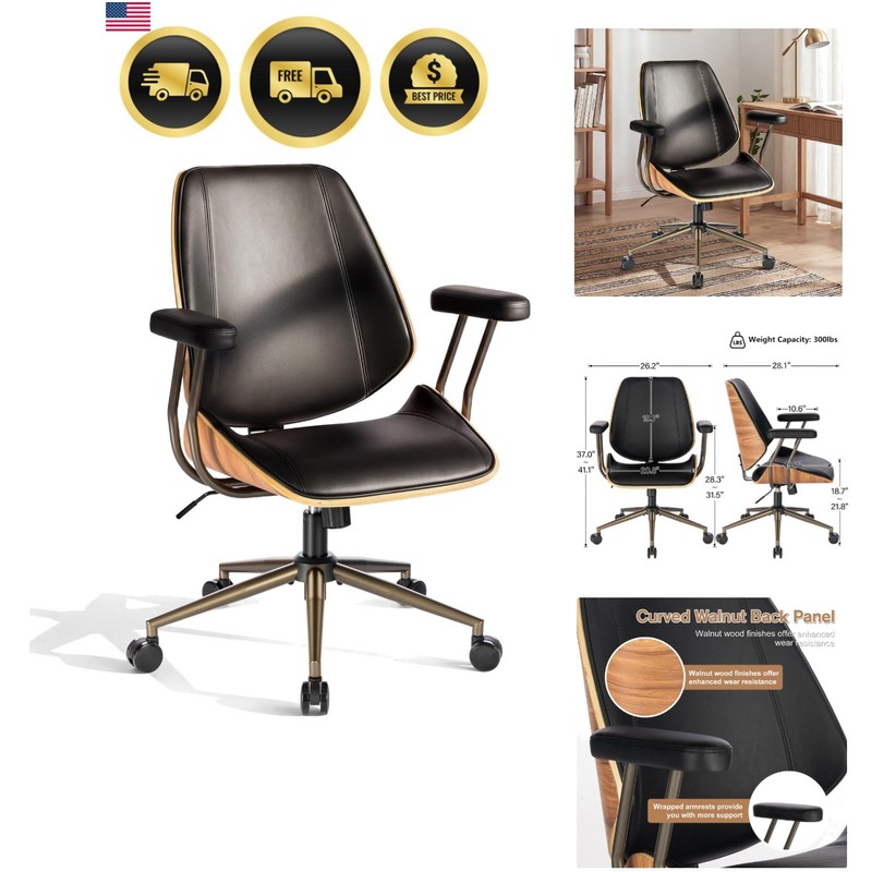 Modern Mid Back Home Office Chair, Adjustable Swivel Desk Chair with Armrests…