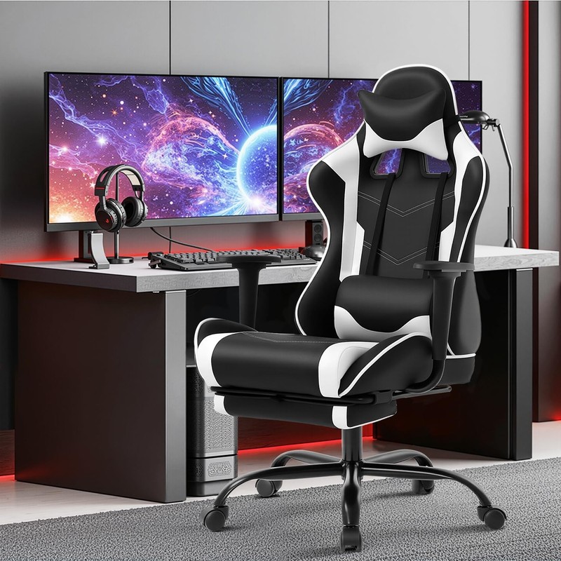Gaming Chair with Footrest, Ergonomic Office Chair, Adjustable Swivel Leather gallery