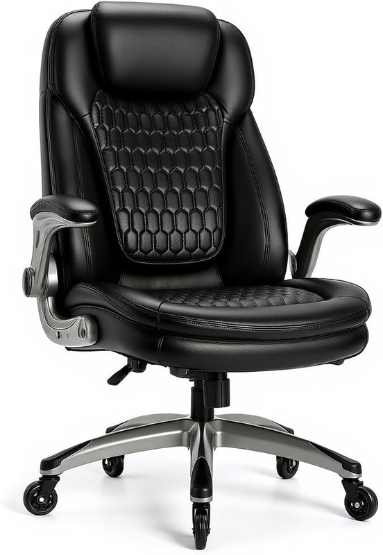Ergonomic Bonded Leather Executive Office Chair with Lumbar Support & Flip-Up Ar