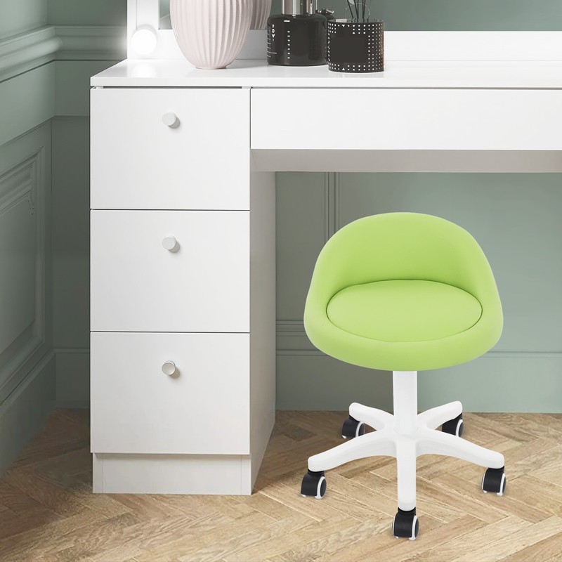 Adjustable Beauty Salon Chair Rolling Stool, Rolling Stool w/ Low Backrest Green gallery