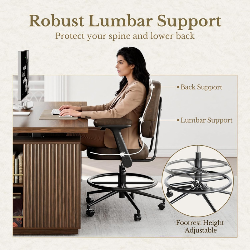 Drafting Executive Chair, Tall Office Chair with Padded Flip-Up Armrests, Mid-Ba gallery