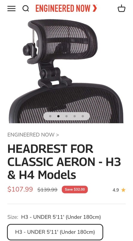Engineered Now Mesh Headrest for Classic Aeron Office Chair, H3, carbon color