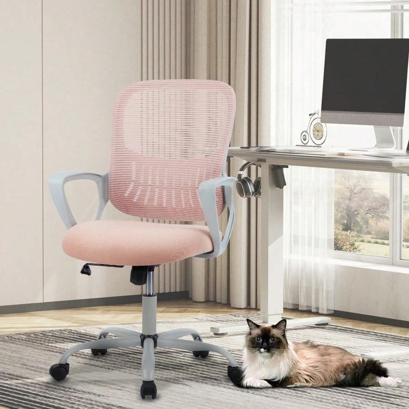 Sweetcrispy Ergonomic Mesh Office Chair Fixed Armrest Soft Foam Seat Executive