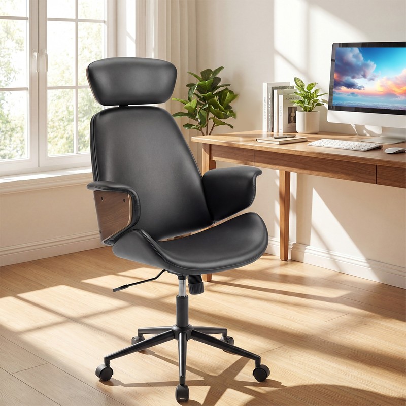 Ergonomic Office Chair w/Headrest, Adjustable Height, Faux Leather & Metal Base gallery