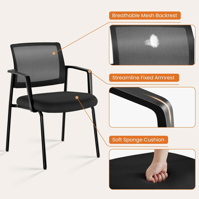 Ergonomic Mesh Back Stacking Chairs with Fabric Seat - Set of 2, Black gallery