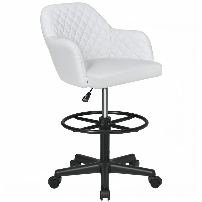 PU Leather Drafting Chair with Low Back and Footrest Ring, Height Adjustable,…