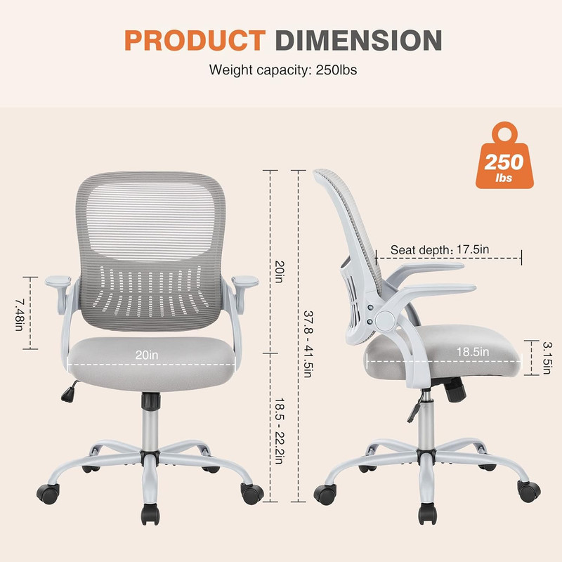 Ergonomic Mesh Office Chair with Lumbar Support & Flip-Up Arms - Gray gallery