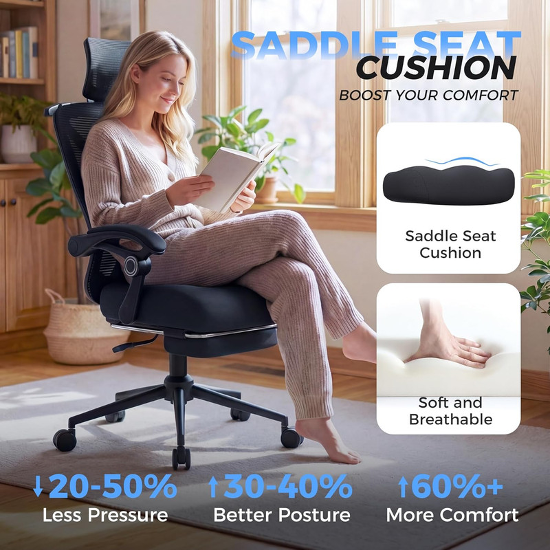 Ergonomic Office Chair with Footrest - Adjustable Lumbar Support & Headrest, 90- gallery