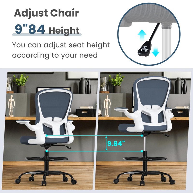 Drafting Chair, Tall Office Chair with Flip-up Armrests Executive Ergonomic C... gallery
