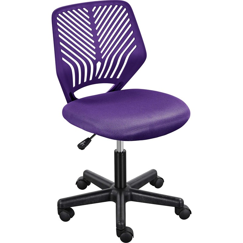 Students Cute Desk Chair Low-Back Armless Study Chair, Swivel Chair, Purple