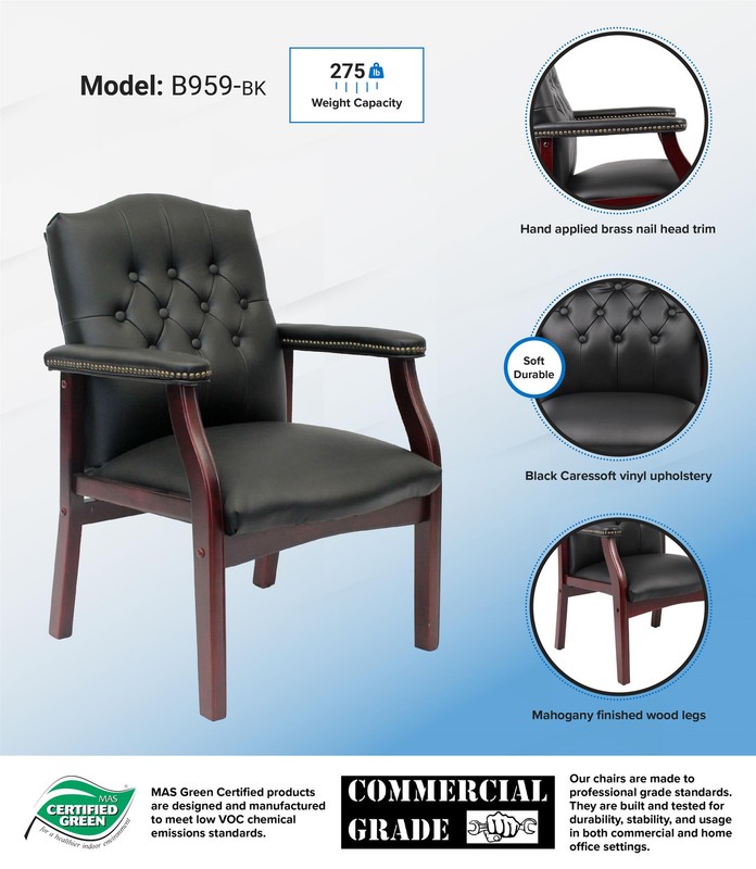 Boss Office Traditional Faux Leather Tufted Guest Chair in Black gallery
