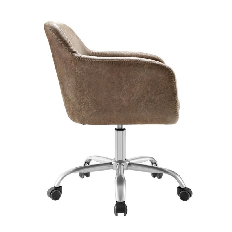Linon Colton Upholstered Office Chair with Wheels in Vintage Brown Faux Leather gallery