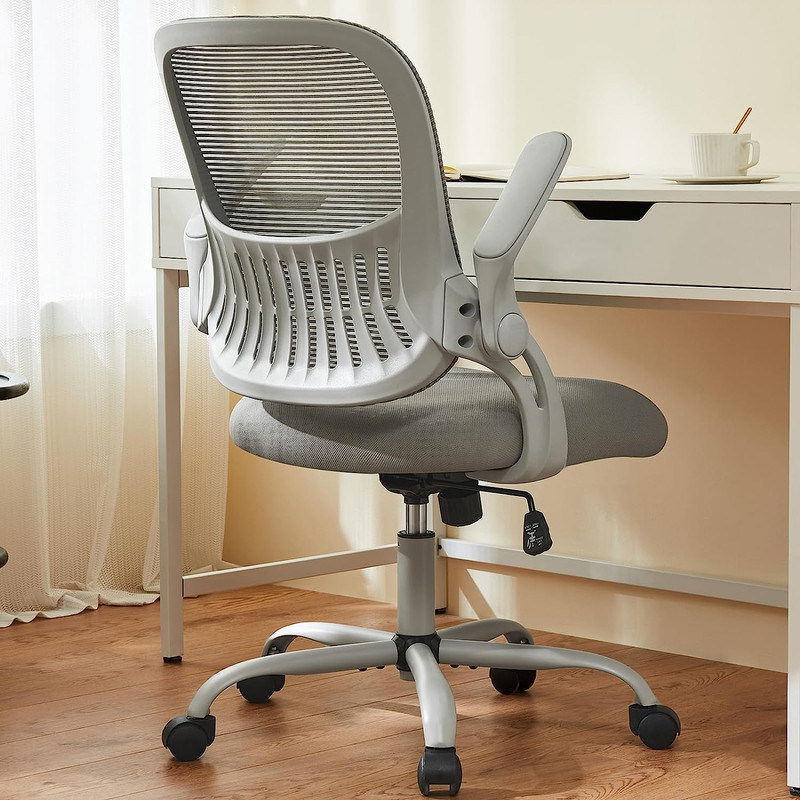Ergonomic Mesh Office Chair with Lumbar Support & Flip-Up Arms – Gray