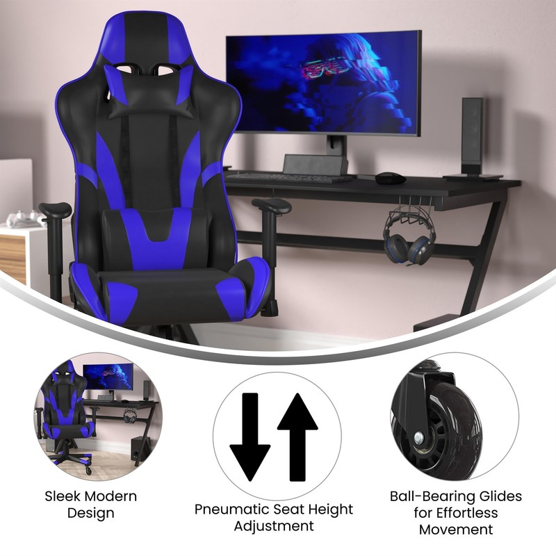 Office Gaming Chair with Roller Wheels & Reclining Back - Blue LeatherSoft gallery