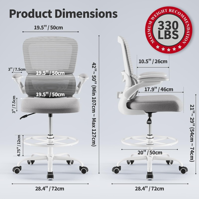 Drafting Chair - Tall Office Chair with Adjustable Footrest Ring and Lumbar S... gallery