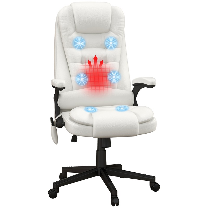HOMCOM High-Back Vibration Massage Chair, Heating Office Chair, White