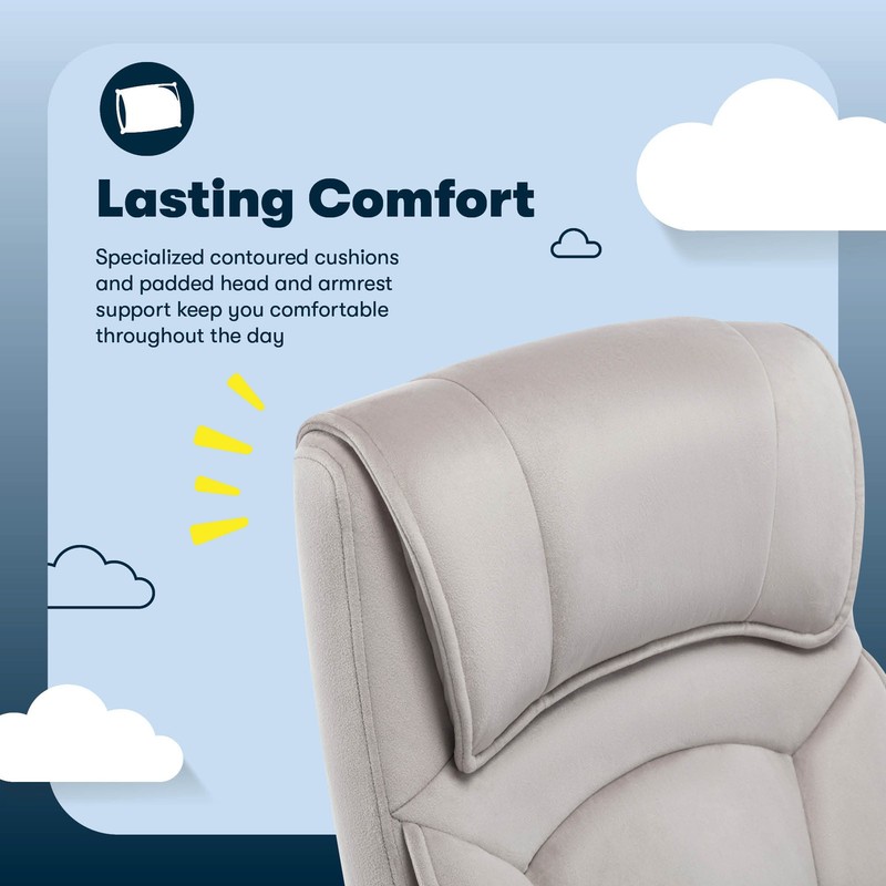 Serta Comfort Classic Executive Office Chair Padded Armrest Taupe Velvet Fabric gallery