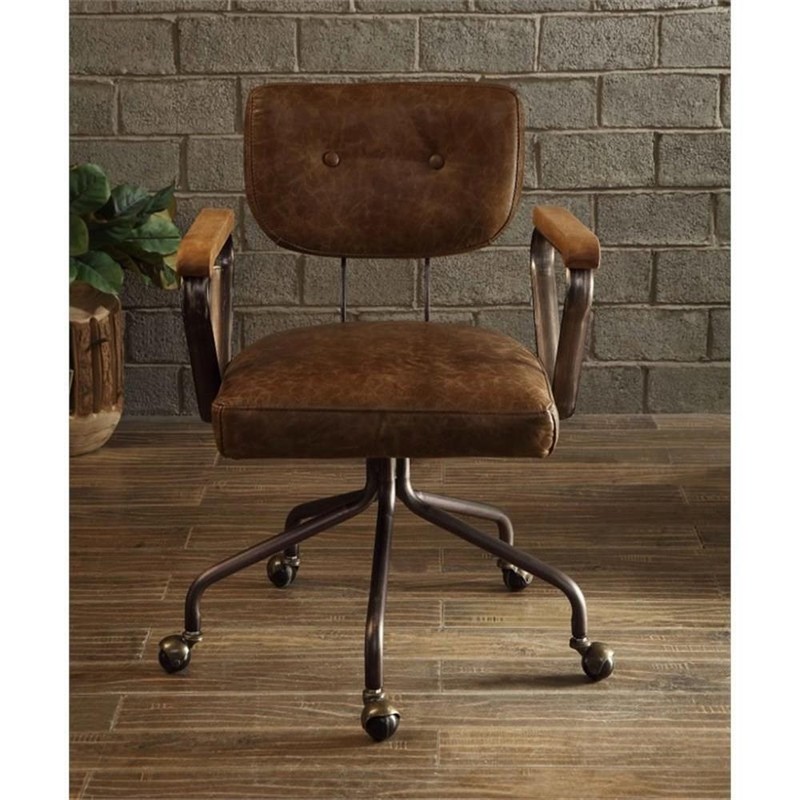 ACME Hallie Leather Swivel Office Chair in Vintage Brown gallery
