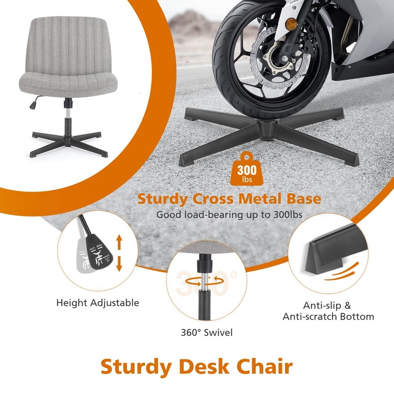 Criss Cross Chair Legged, Armless Office Swivel Desk Chairs No Wheels, Vanity... gallery