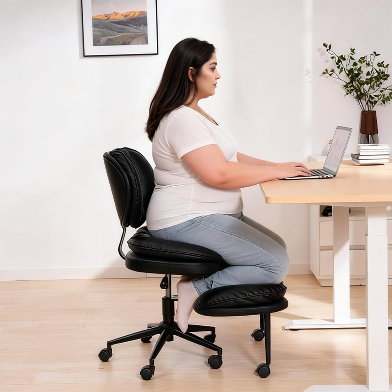 Extra-Wide & Tall Cross-Legged Office Chair – Deeply-Padded Cloud Seat, Ergon…