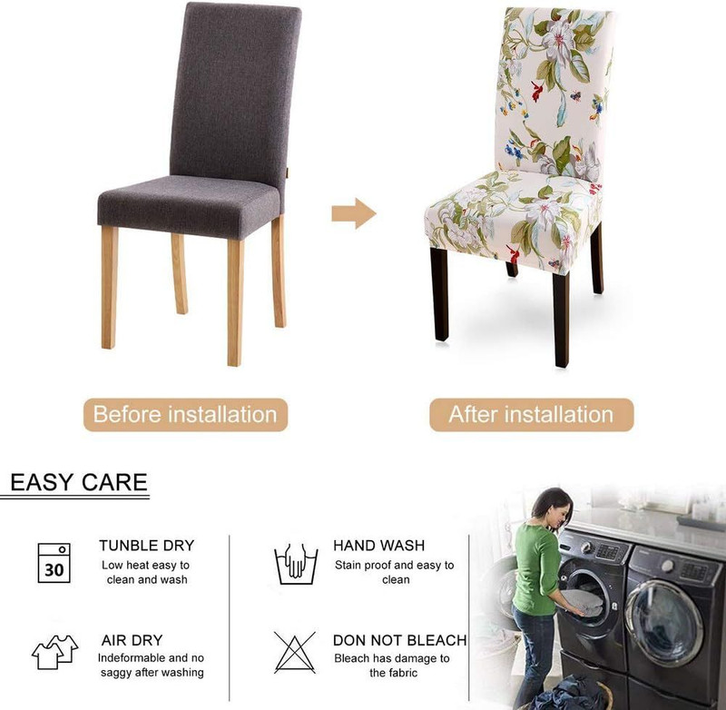 SearchI Dining Room Chair Covers Slipcovers Set of 6 per set, Beige+flowers gallery