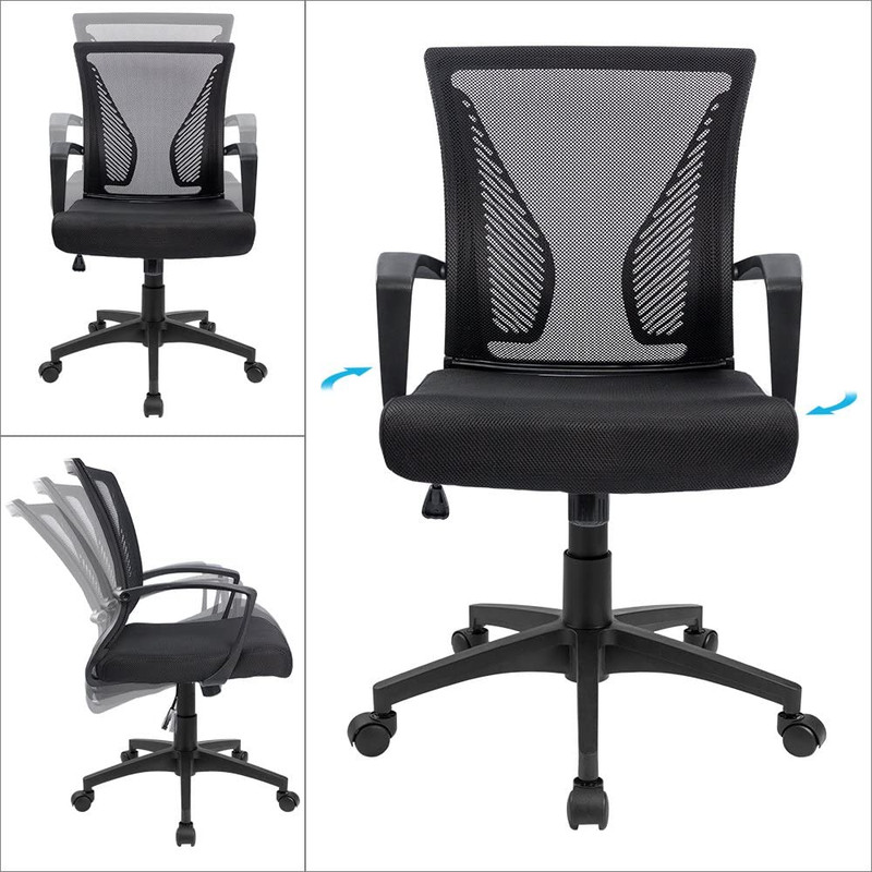 Office Chair Ergonomic Computer Desk Mesh Chair Mid Back Swivel Lumbar Support w gallery