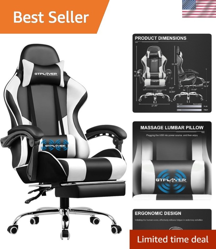 Ergonomic Pearl White Computer Chair with Lumbar & Foot Support – For Gamers