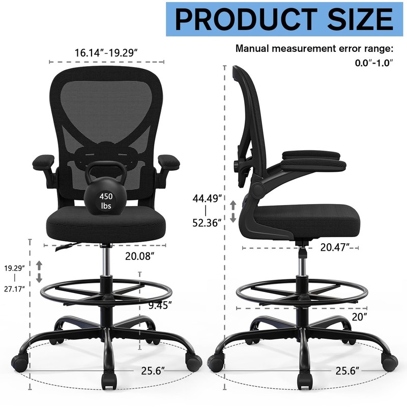 Drafting Chair,Big and Tall Office Chair with Footrest Ring,Ergonomic Chair f... gallery