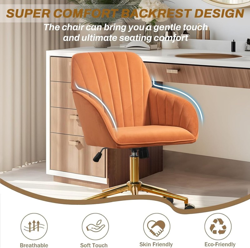 Home Office Desk Chair Comfy Swivel Wheels, Velvet Harvest Orange gallery