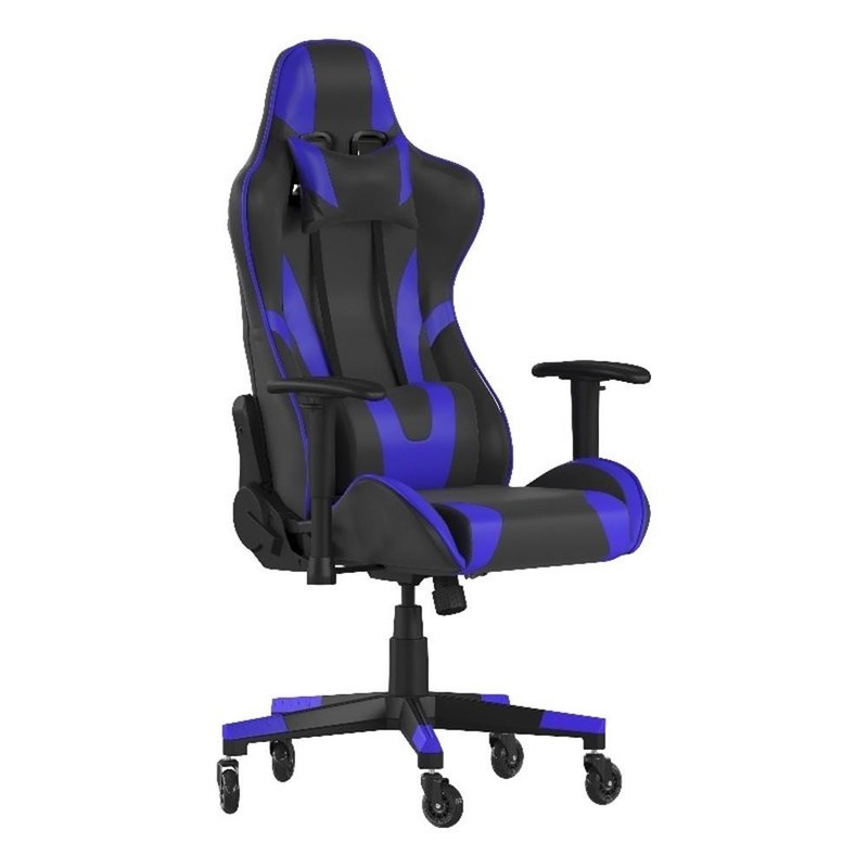 Office Gaming Chair with Roller Wheels & Reclining Back – Blue LeatherSoft