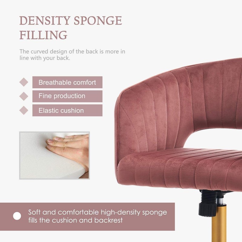 Pink Velvet Swivel Home Office Chair 360 Degree With Gold Base gallery