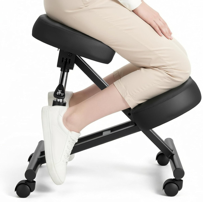 Adjustable Ergonomic Kneeling Chair with Wheels for Pain Relief – Black