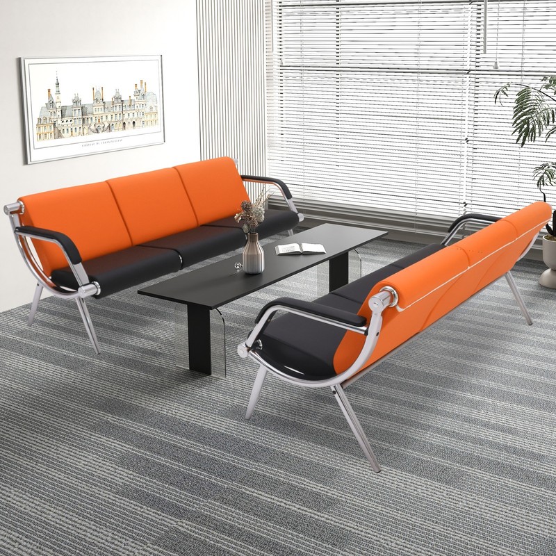 3-Seat Reception Chair Airport Office Visitor Guest Waiting Room Bench Orange gallery
