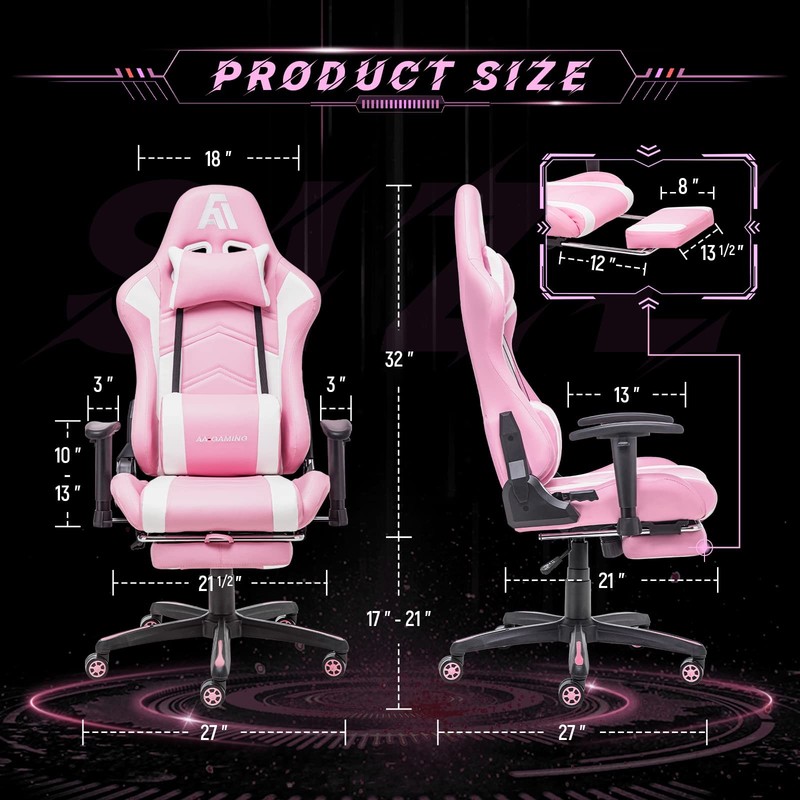 Premium Gaming Chair with Footrest Ergonomic Design Adjustable Recline White ... gallery