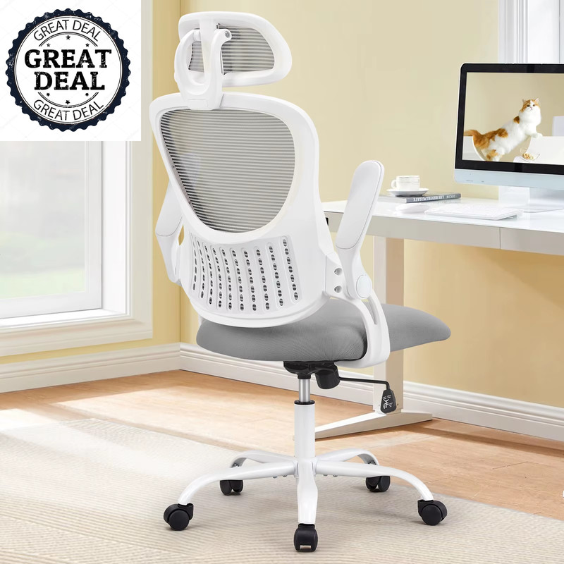 Ergonomic Mesh Chair Flip-Up Arm Adjustable Headrests Comfortable Lumbar Support gallery