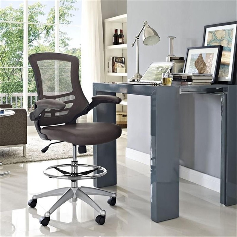Modway Attainment Modern Vinyl Drafting Chair in Brown Finish gallery