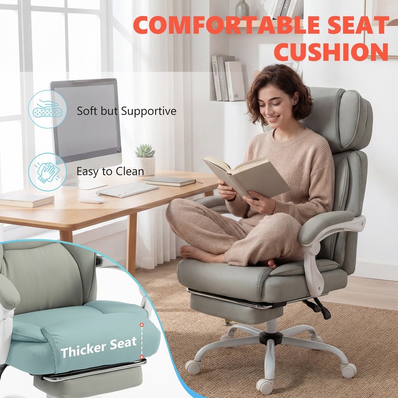 Massage Office Chair with Heat Reclining Function, Light Gray gallery