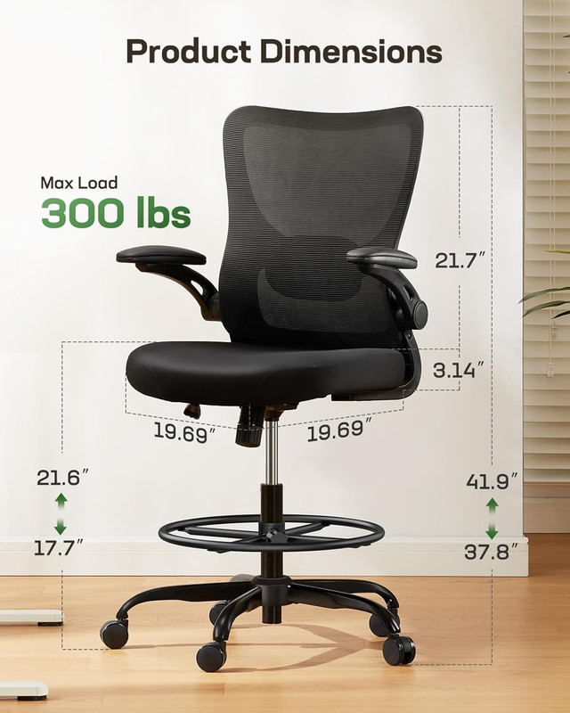 Drafting Chair, Tall Office Chair with 2D Lumbar Support, Standing Desk Chair,Hi gallery