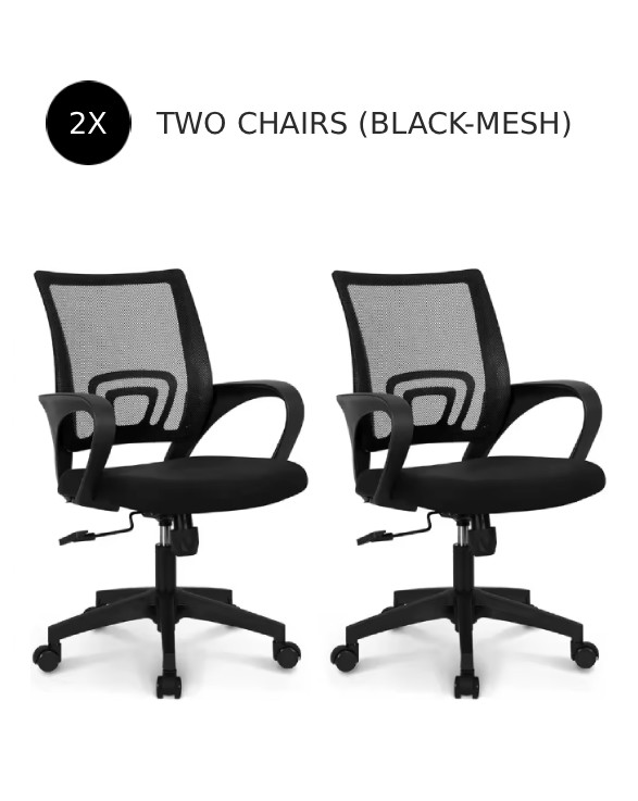 2- Ergonomic Mesh Office Chair Black Fabric Lumbar Support Mid Back Desk Chair