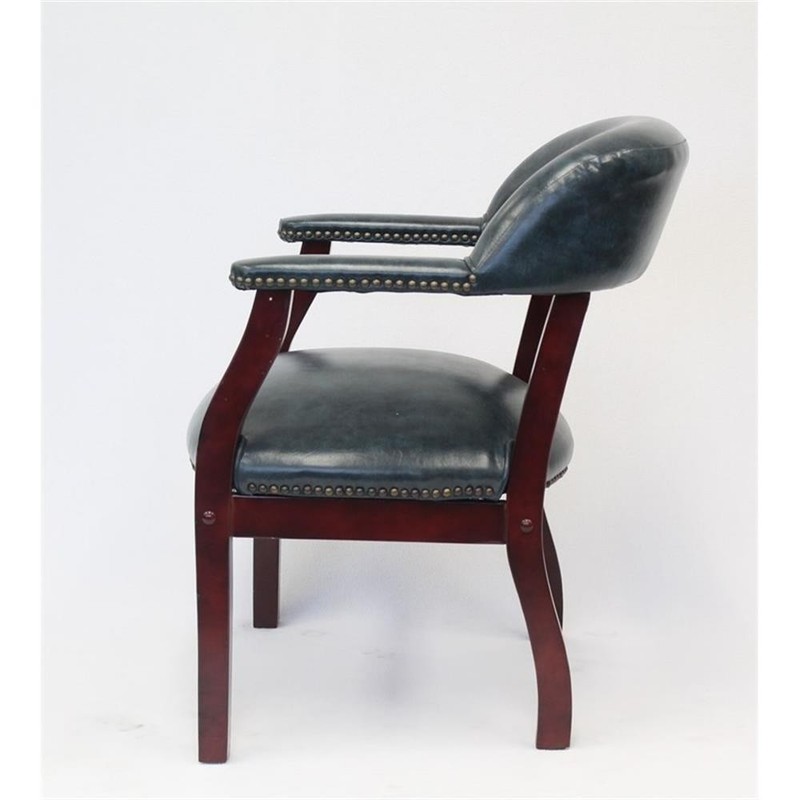Pemberly Row Contemporary Captains Chair in Blue and Mahogany gallery
