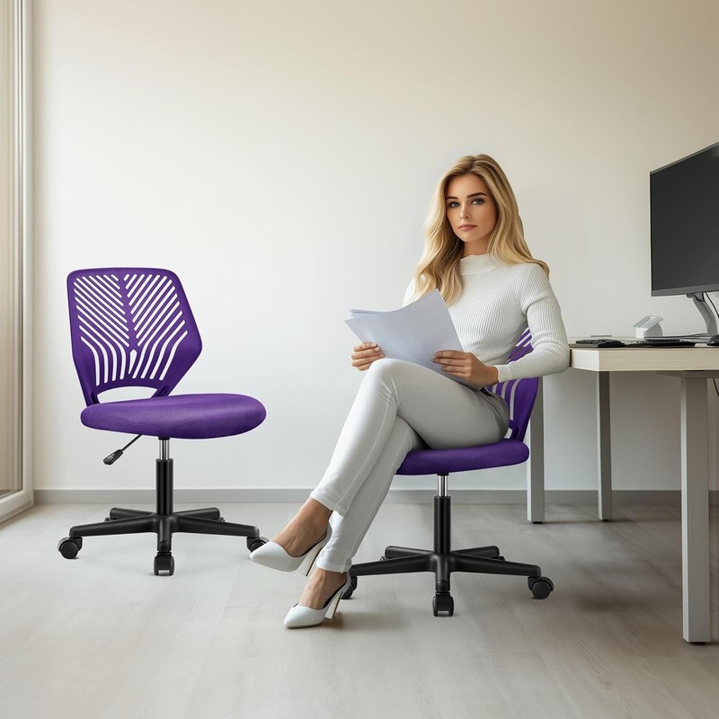 Students Cute Desk Chair Low-Back Armless Study Chair w/Lumbar Support gallery