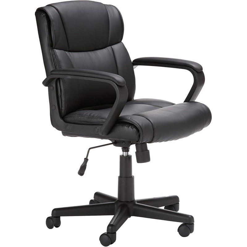 Mid-back Office Desk Chair Adjustable Height 360 Swivel Black Leather Armrest US gallery