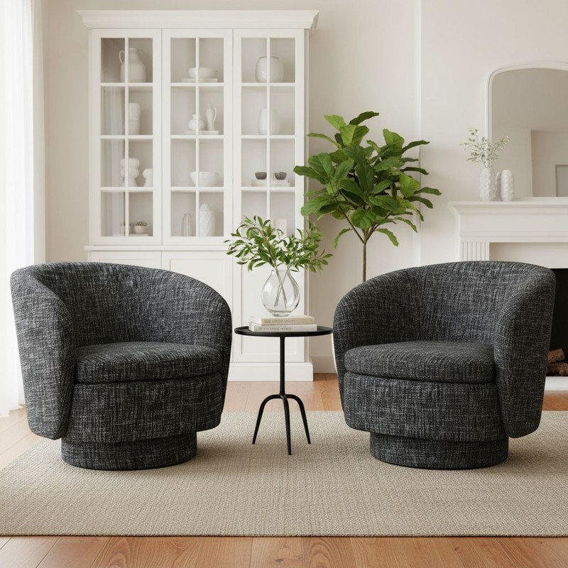 Mid-Century Modern 360 Degree Swivel Barrel Accent Chair Dark Gray Fabric
