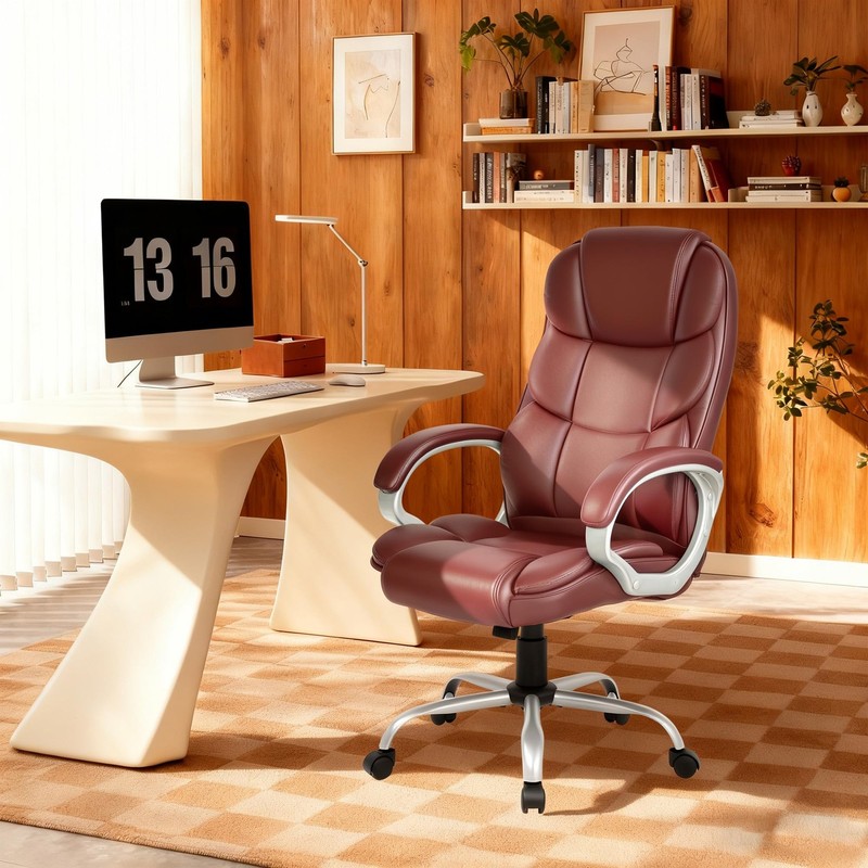 FDW Office Chair Computer High Back Adjustable Ergonomic Desk Dark Brown gallery