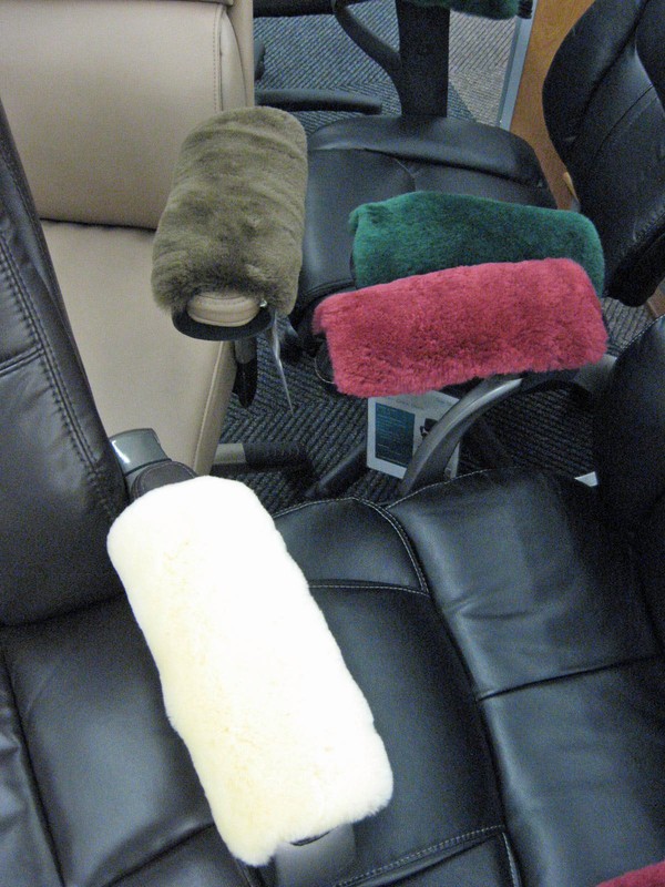 PAIR White Merino Sheepskin Armrest Covers Pad Scooters Wheelchairs Office Chair