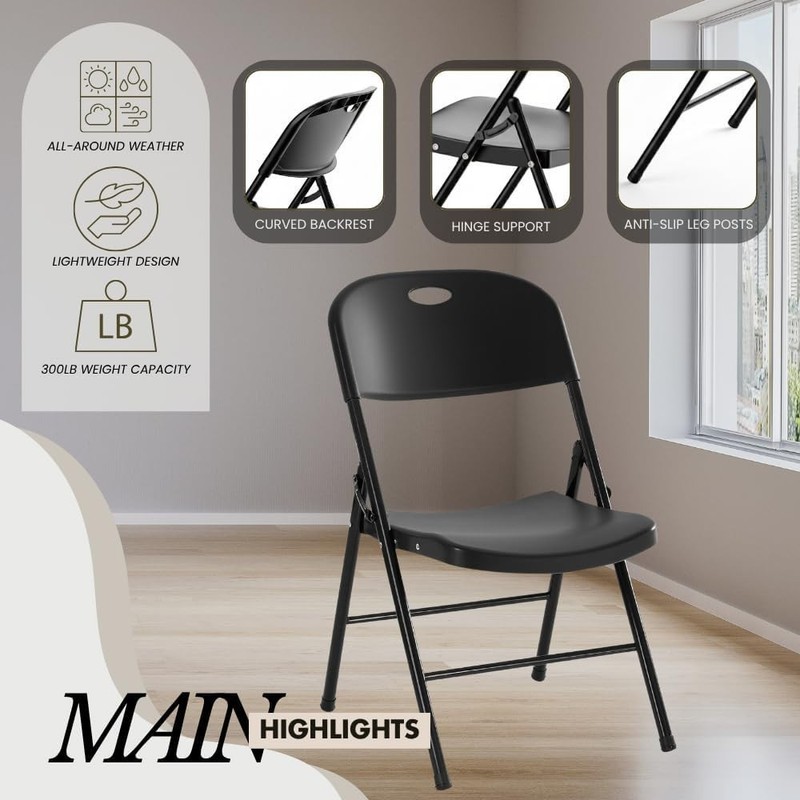 4-Pack Heavy Duty Plastic Folding Chair, 450 lbs Capacity Foldable Chairs gallery
