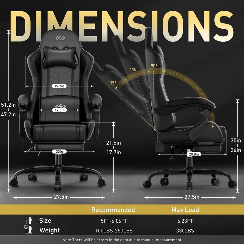 Massage Gaming Chair with Footrest, Computer Chair with Headrest, Gamer Chair gallery