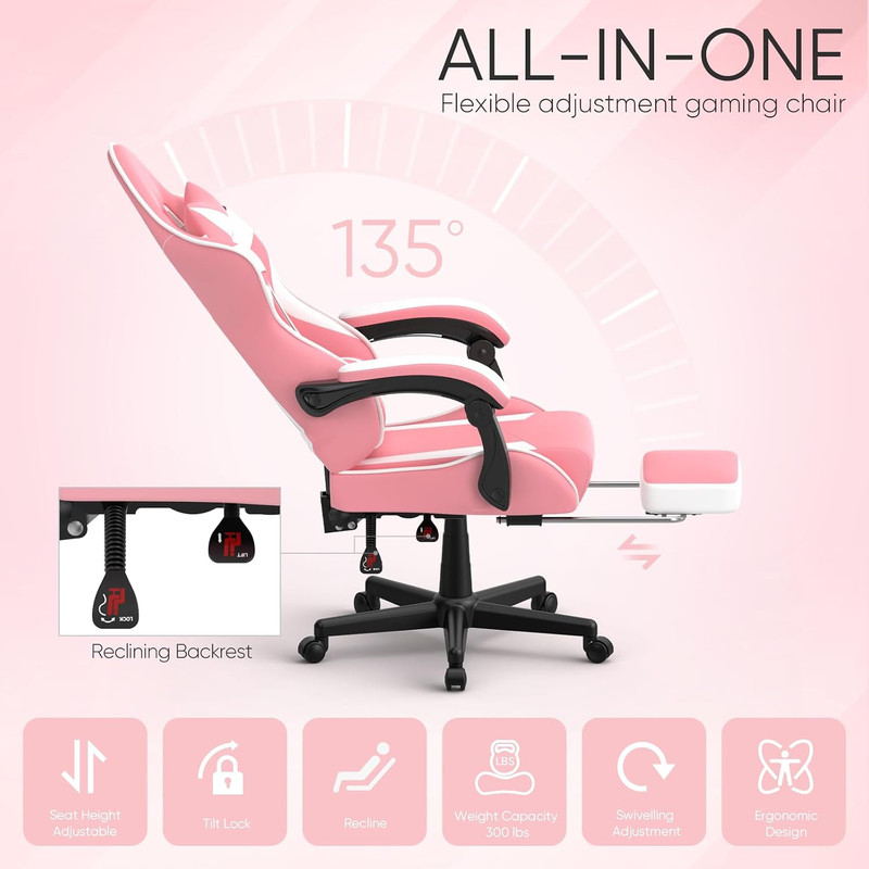 Huracan Gaming Chair with Footrest, Ergonomic Computer Chair Lumbar Support gallery