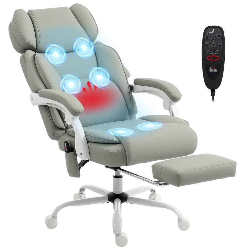 Massage Office Chair with Heat Reclining Function, Light Gray gallery